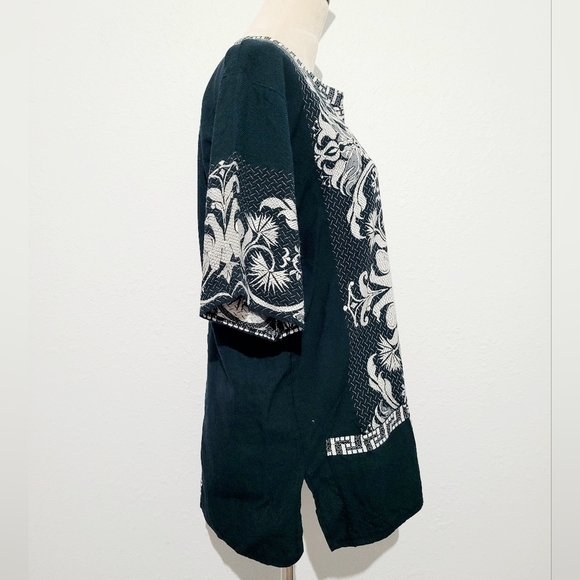 Vintage Giras Woven Embroidered UNISEX Green Pullover Greek Lounge Shirt Size L - Picture 4 of 10